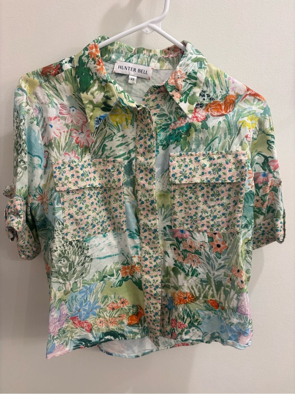 HUNTER BELL Green Multicolor Floral Button-Up Pocket Shirt